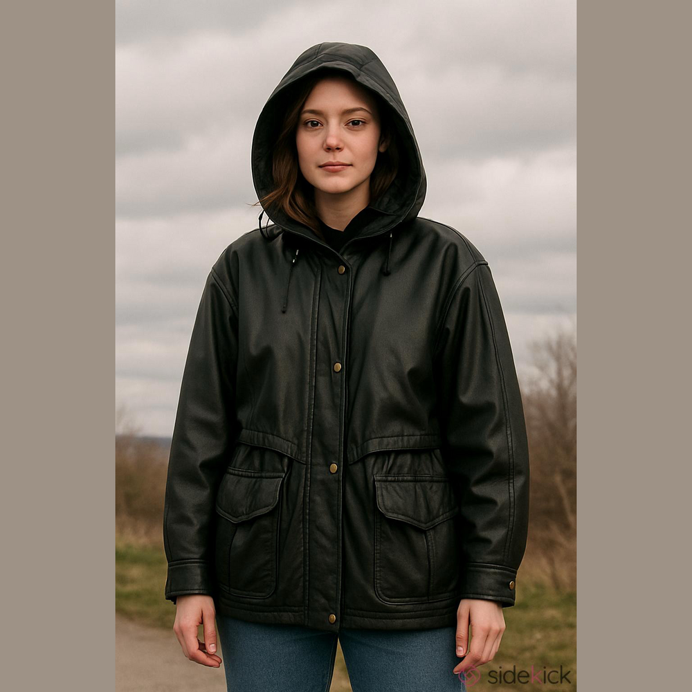 Sequence Genuine Leather Jacket with Removable Hood Women’s Size 12 Black